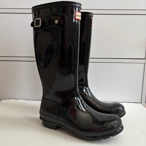 Hunter Big Kids 37 US 5B/6G Original Gloss Rain Boots Unisex Black - Picture 1 of 10